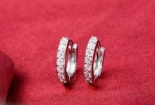 1Ct Round Real Moissanite Huggie Hoop Earrings Solid 14K White Gold Plated