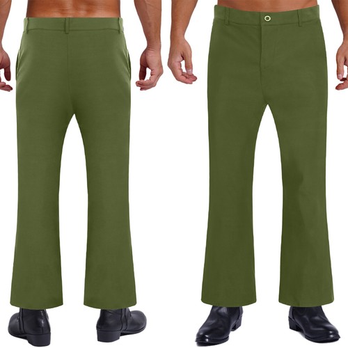 Men Bell Bottom Pants 70s Disco Outfits Bell Bottom Slim Fit Retro Flared AU - Picture 52 of 143