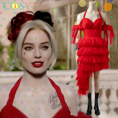 The Suicide Squad 2 Harley Quinn Cosplay Costume Red Dress Full Set Halloween! | eBay The Suicide Squad 2 Harley Quinn Cosplay Costume Red Dress Full Set Halloween! | eBay