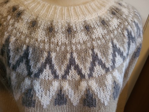 ANN TAYLOR Fair Isle Camel Gray Ivory Nordic Aztec Mohair & Wool Sweater Sz M - Picture 2 of 7