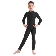 UK Girls Boys Long Sleeve Dance Gymnastic Leotard Unitard Solid Bodysuit Catsuit