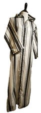 Hooded Striped Cotton Men’s Caftan Kaftan Large White with Black Stripes & Trim