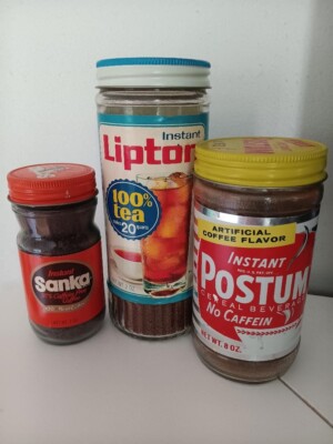 **3 Piece Lot Vtg Kitchen Containers Sanka, Lipton Tea, Postum~Movie Prop**