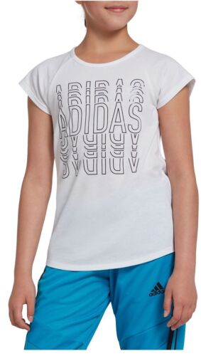Adidas Girls' T-Shirt Raglan Graphic Short Sleeve Crew Neck Top White Size XS