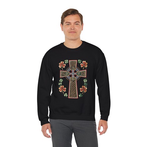 Felpa girocollo unisex St. Patrick's Day cross trifoglio irlandese misto pesante™ - Foto 8 di 8