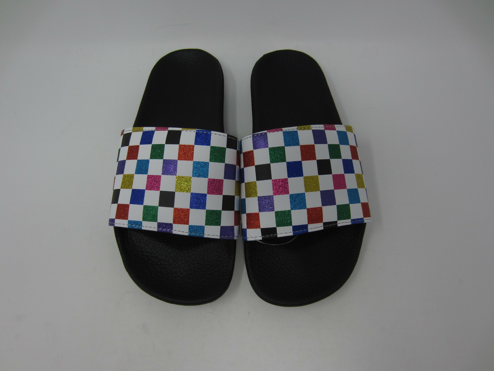 vans rainbow checkerboard slides