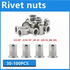 30-100PCS Stainless Steel Rivet Nut Kit Metric Rivnuts Nutsert Assorted Set