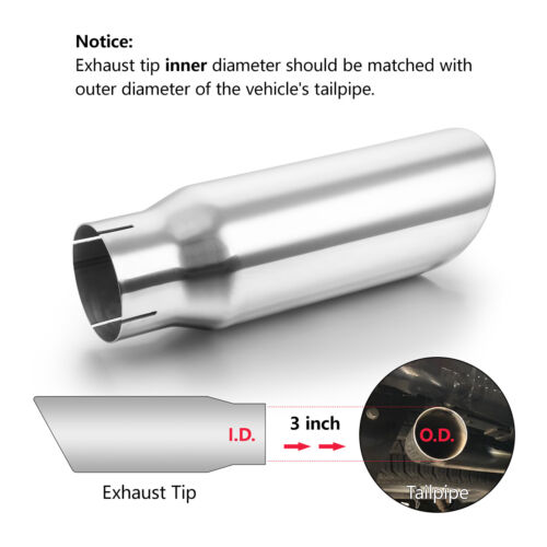 3" Inlet Clamp On Diesel Exhaust Tip 4" Outlet 12" Long Polished Stainless Steel - Foto 4 di 9