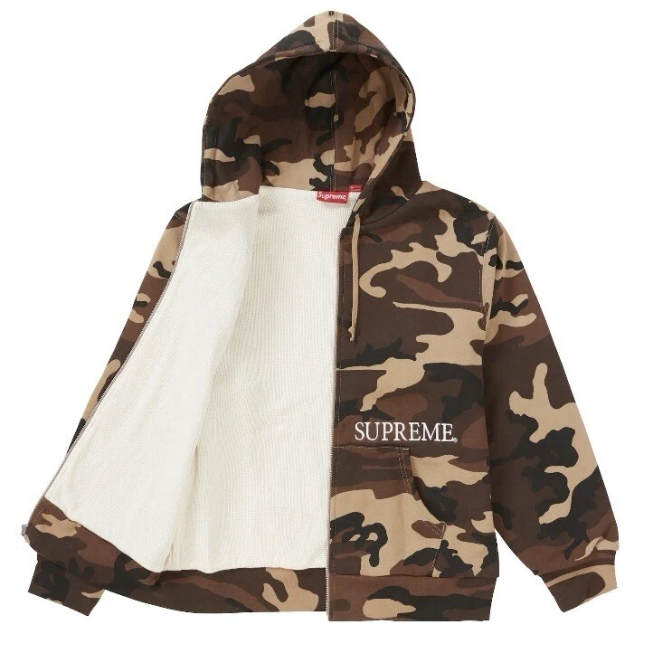 Felpa con cappuccio Supreme termica con cerniera L marrone cotone mimetico da uomo FW19SW55
