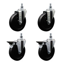 5 Inch Soft Rubber 10MM Threaded Stem Caster Set 2 Brakes SCC