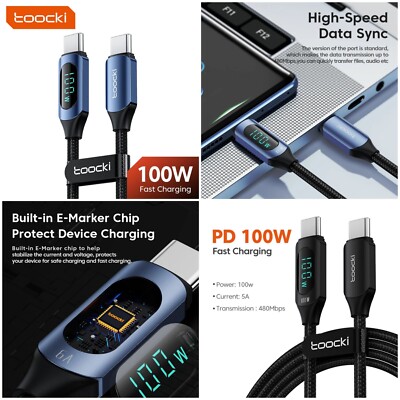 1m Toocki 100W USB-C Ladekabel Typ C Schnellladekabel Datenkabel CE RoHS FCC 