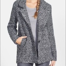 Frenchi Women’s Boucle Textured Blazer Jacket Black White Medium Teddy Fur Coat