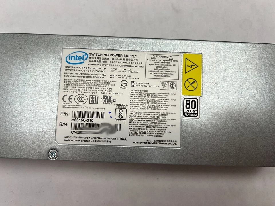 Unidad de fuente de alimentación para servidor INTEL H66158-010 2130W Foto 2 de 4