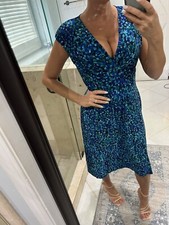 CHAPS Ralph Lauren Women Jersey Empire  Blue Dress Stretch L 12 Shoulder Pad