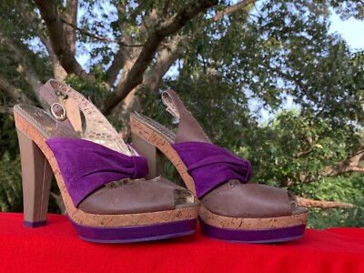 SALE @ Poetic Licence Queen Heart Purple & Gold Slingbacks High Heels 9  sj17j5