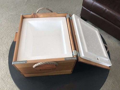 "BREW CITY" Wood Crate w/ Styrofoam Cooler Box Ice Chest Inside & Rope Handles - Picture 10 of 12
