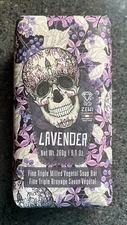Zeni Diamante LAVENDER Fine Triple Milled Vegetal Soap Bar 9.1oz Skull Hand Wrap