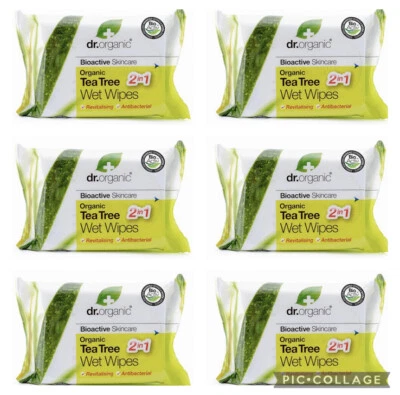 Dr Organics Organic Tea Tree Wet Wipes x 6 packs 20 wipes per pack ( 120 Total )