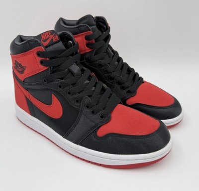 Nike Air Jordan 1 Retro High Women s 7.5 Bred Satin Black Red FD4810-061