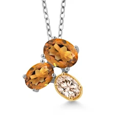 925 Silver and 10K Yellow Gold Orange Red Madeira Citrine and Peach Morganite