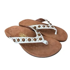 Vionic Orthaheel Floriana Thong Sandals Womens Sz 9 W White Leather Embellished