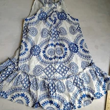 Trina Turk Dress Small Kori Ruffled Embroidered Mini Flouce Bow Cottage Boho