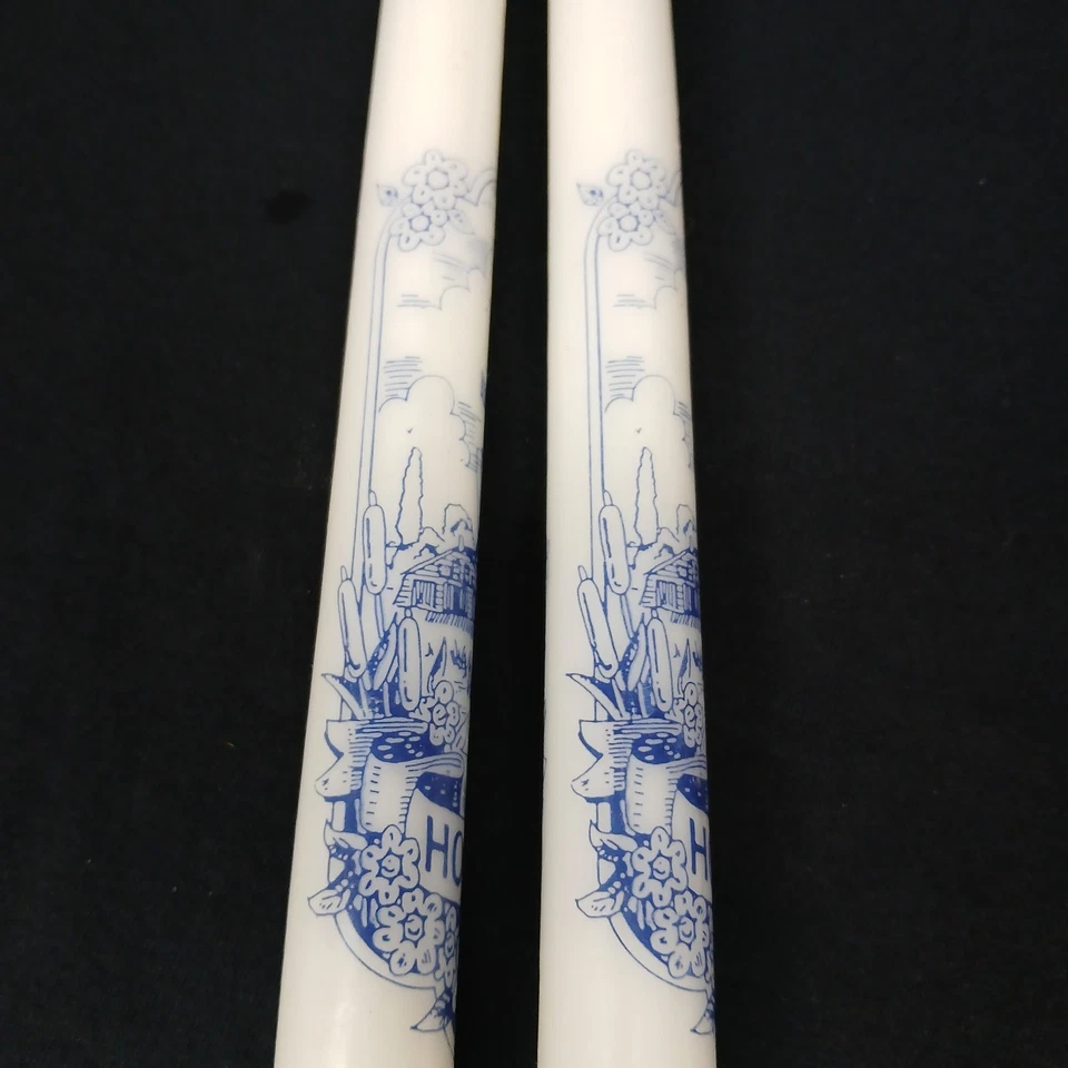 Holland Windmill Chinoiserie Tapered Candles 10 Inch Blue & White Unlite Decor - Image 3 of 4