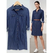 Talbots Dark Wash Denim Shirtdress Size 6 - Long Sleeve Button Down Midi Dress