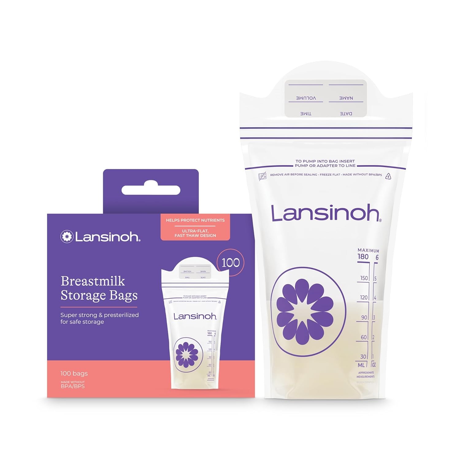 Lansinoh Breastmilk Storage Bags 100 Ct 6oz Fast Freeze Thaw