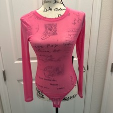 Express Sheer Pink Long Sleeve Bodysuit Size XS NWT