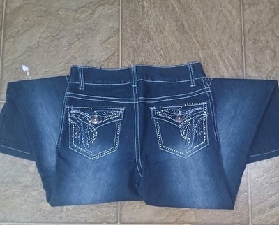 Faded Glory Bootcut Jeans Stretch Dark Embroidery Thick Stitch Cowgirl Size 8A
