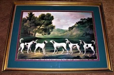 Hunting Dogs in Field - Framed and Triple Matted Print Under Glass 