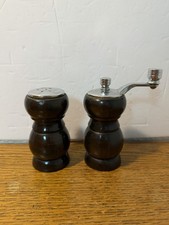 Vintage Catalina Keyaki Wood Pepper Mill Salt Shaker Set Japan MCM Crank Handle