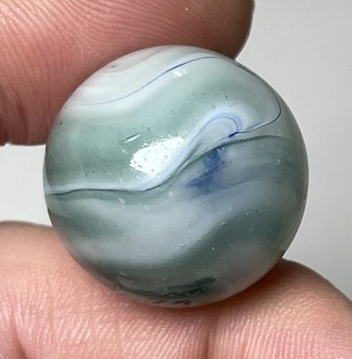 Vintage grau-grün verwirbelt Single Pontil ~ 1'' bulgarisches Glas Zirkus Marmor #72