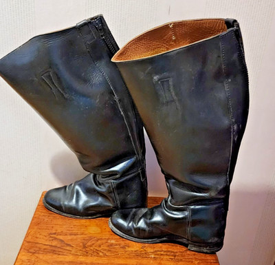 Vintage REGENT STYLE SCHWARZ LEDER REITSTIEFEL 18'' REISSVERSCHLUSS HINTEN UK 7
