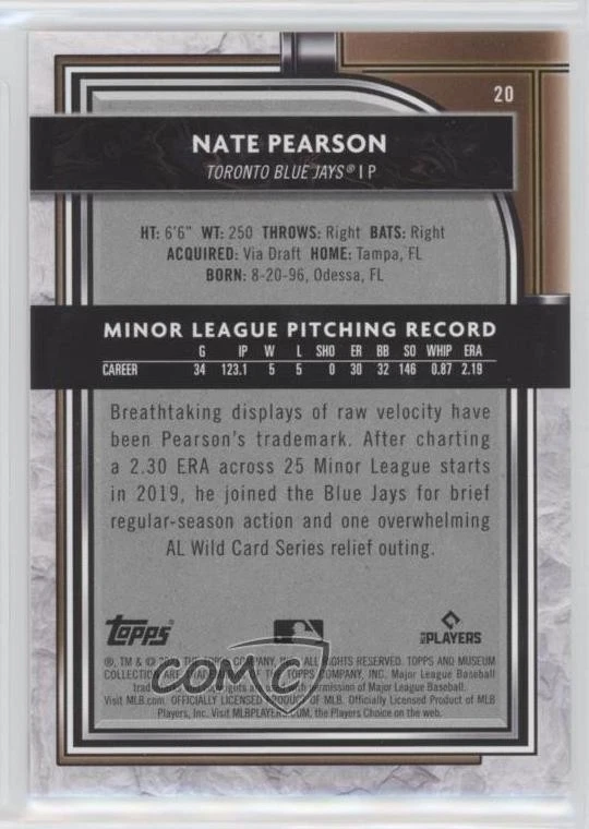 2021 Topps Museum Collection Nate Pearson #20 Rookie RC - Image 2 of 2