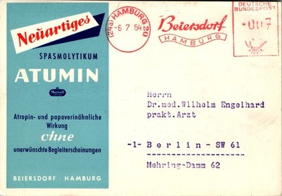 AK WERBUNG SPASMOLYTIKUM ATUMIN BEIERSDORF HAMBURG MEDIZIN 1954
