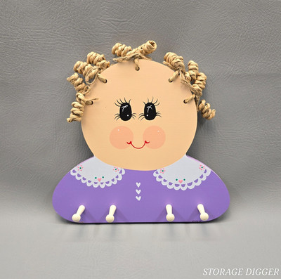 VTG NEW Lil' Bow Keep Wooden Doll Face Hair Bow Holder Wall Hanging Organizer