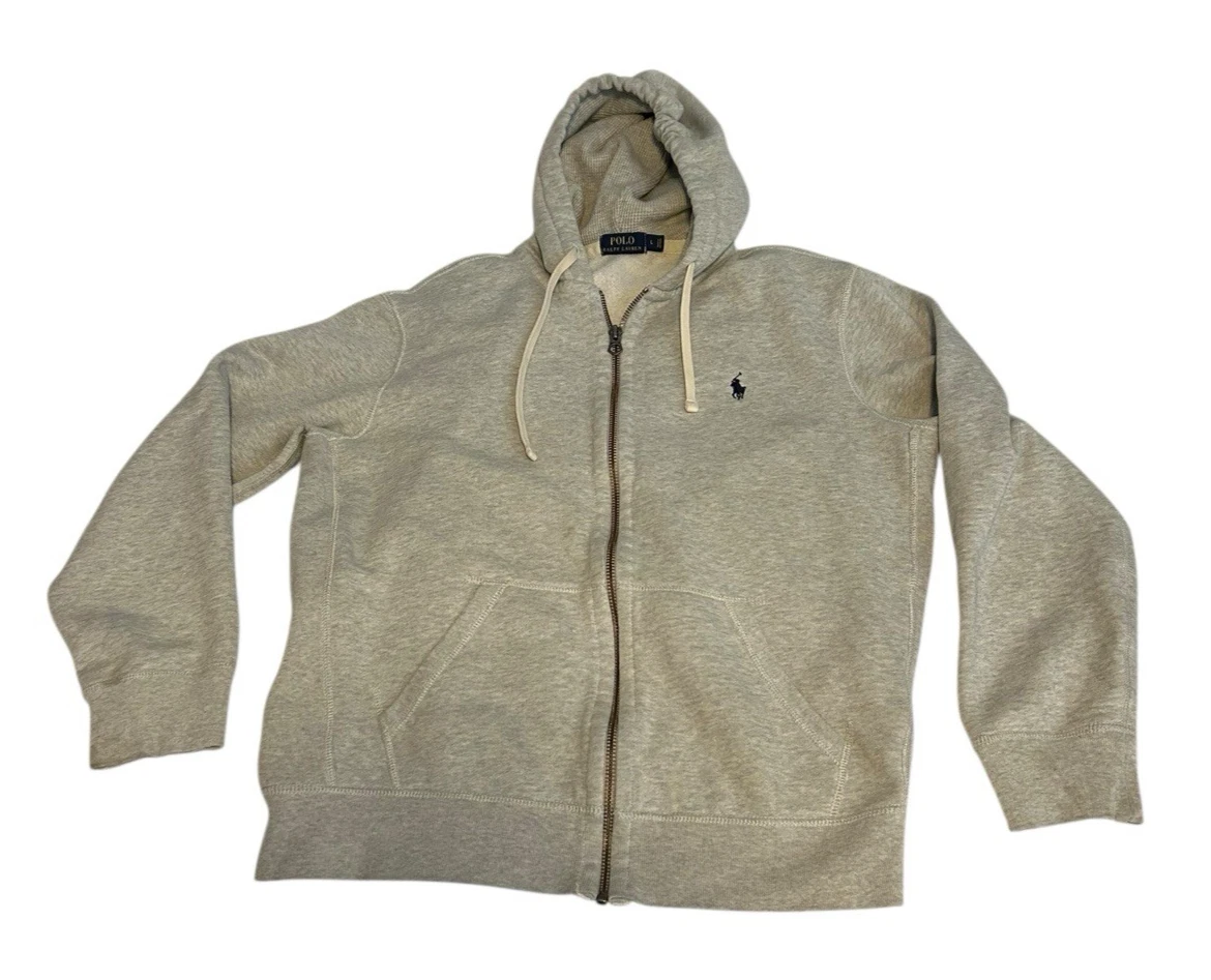 Ralph Lauren Hooded Sweat Jacket L Gray full zip fleece thermal hood