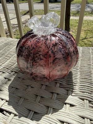 Corning Museum Art Glass Hot Shop Signed Vitrix Pumpkin Pink Black Mottled