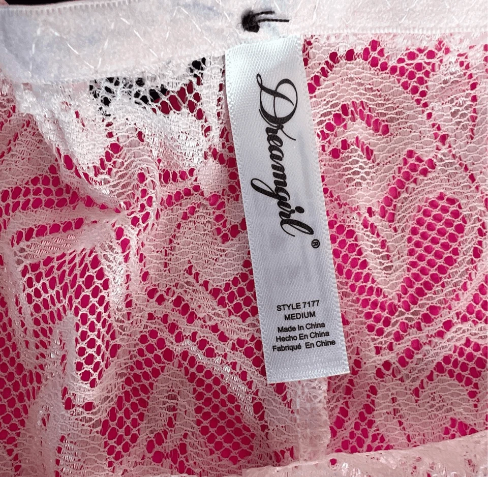 Panty Dreamgirl Lazo Satinado Superpuesto Encaje Elástico 7177 Mediano Rosa Claro Nuevo con Etiquetas Foto 3 de 4