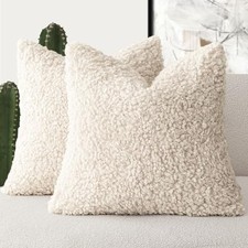 2 Pieces 18x18 Inch Beige, Faux Fur Throw Pillow 18" x 18" Pack of 2 Cream