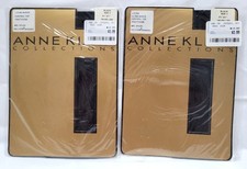 Vintage Lot of 2 Anne Klein Black Sheer Control Top Pantyhose Size C NOS