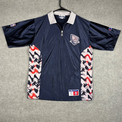 #ad Champion New Jersey Nets NBA Shooting Shirt 1 4 Zip Vintage Medium Navy Blue $46.99