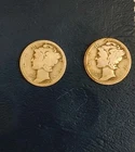 1919 P 1919 S Mercury Dimes Uncertified 90% Silver