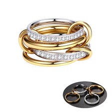 14K Gold Plated Stackable Rings 4 Ring Set with CZ Interlocking Ring Stack Set