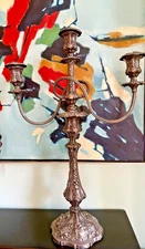 Victorian 24" Rococo Revival 3-light Candelabrum Elkington or Hukin & Heat Style