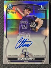 2023 Bowman Chrome 1st REFRACTOR RC ROOKIE AUTO Connor Staine /499 Rockies 
