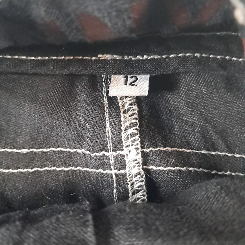 Pantalones Cortos Johnny Was Talla 12 Negro Lino Carga Utilidad Cinturón Gótico Corto Punk Foto 4 de 4