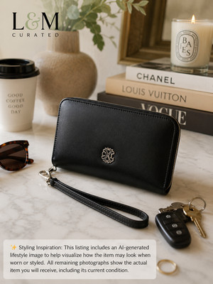 Christian Lacroix Black Zip Around Wristlet Wallet w/ Removable Strap 